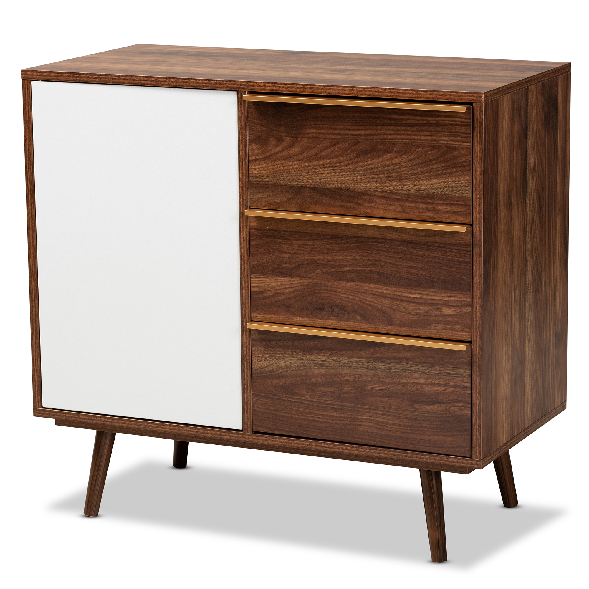 Baxton Studio Grover Mid-Century Modern Two-Tone Cherry Brown and White Finished Wood 1-Door Sideboard Buffet